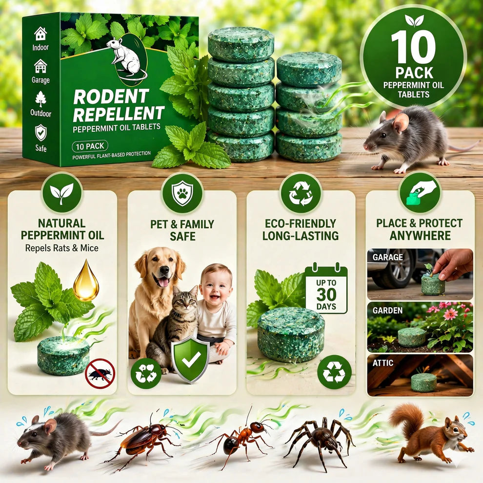 VezenMira™ 🟢 Natural Peppermint Rodent Repellent Tablets – 10 Pack