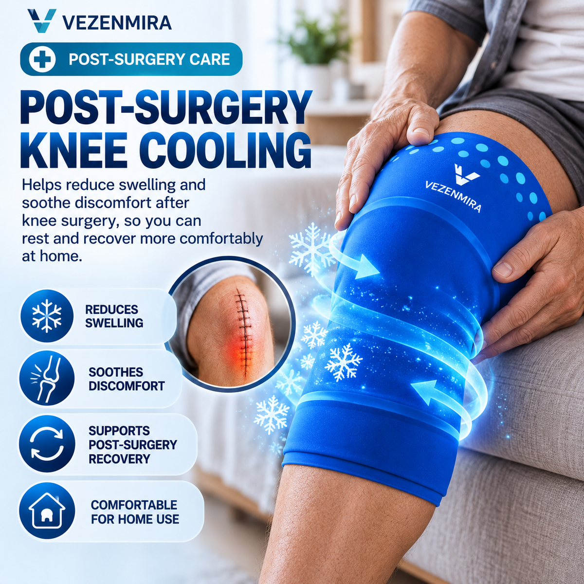 VezenMira™ 360° Knee Ice Wrap – Post-Surgery Swelling & Pain Relief